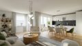 Einblick Wohnzimmer mit offener Küche_Visualisierung